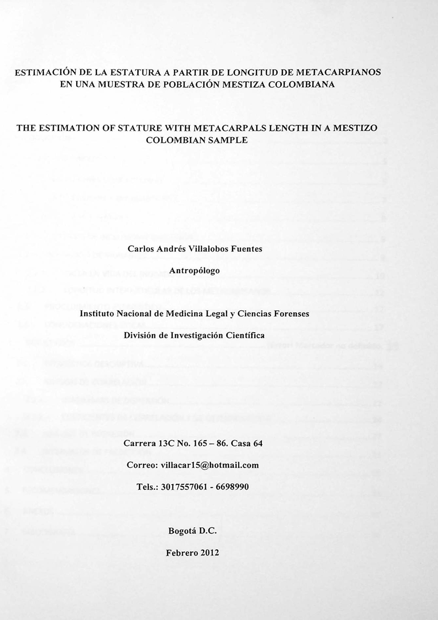 Estimación de la estatura a partir de longitud de metacarpianos en una muestra de población mestiza colombiana